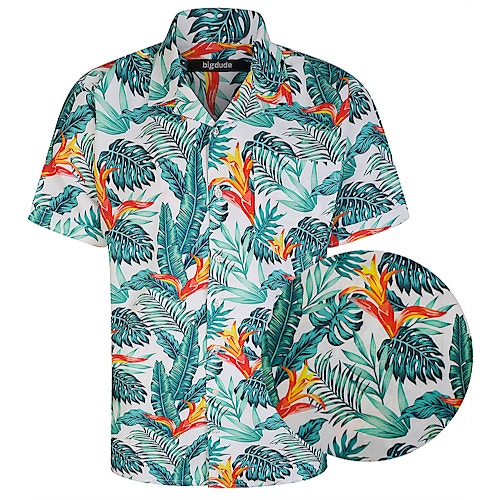 Bigdude Relaxed Collar Tropical Print Short Sleeve Shirt Multi